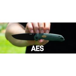 Couteau CJRB Aes Green Manche Micarta Lame Acier AR-RPM9 BLK IKBS Linerlock Clip J1938BMGN