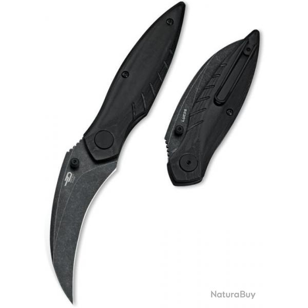 Couteau BESTECH MANTIDAE Black Manche Micarta Lame Acier 14C28N Hawkbill IKBS Linerlock Clip BTKG60D