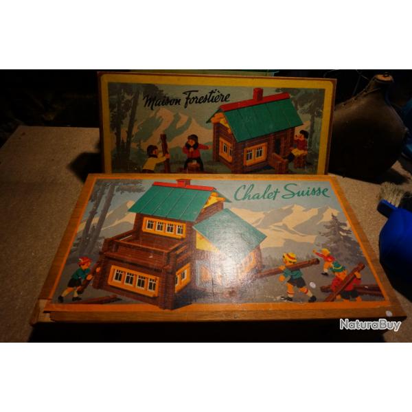 boite en bois d'origine pour jeu de construction vintage Jeu Jura -