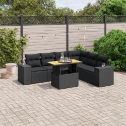 Salon de jardin 7 pcs avec coussins noir résine tressée