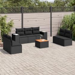 Salon de jardin 8 pcs avec coussins noir résine tressée