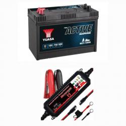 Batterie Marine Yuasa 12V 100Ah/C20 + Chargeur batterie Motopower MP00207A 12V 2Amp