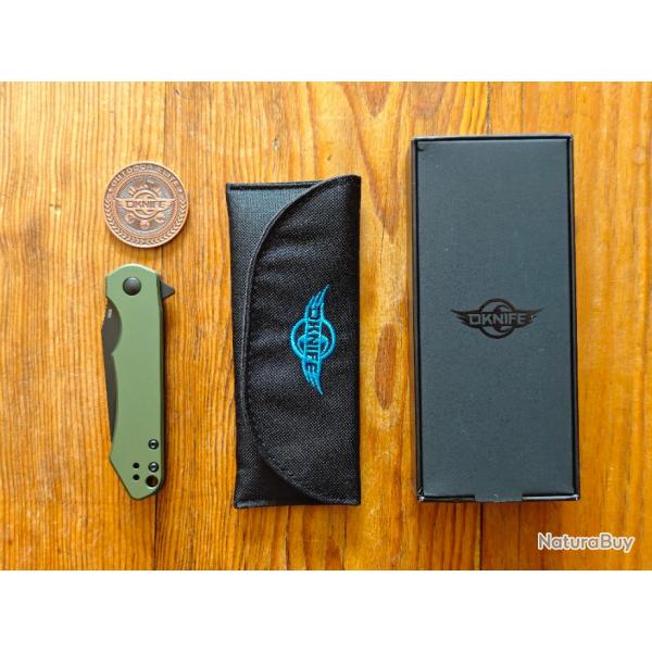 OLIGHT Oknife Freeze, lame Wharncliffe noire en acier 154cm et plaquettes en aluminium OD Green.