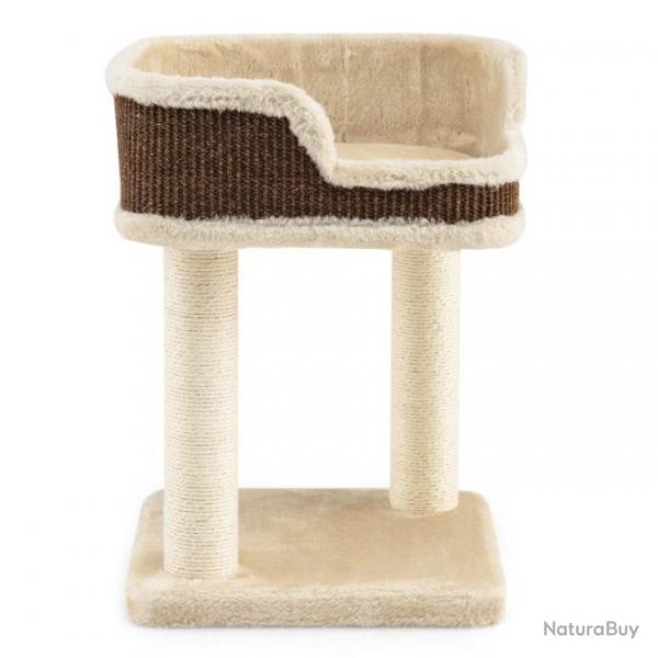 Tour d'arbre  chat compacte avec perchoir en peluche et griffoirs pour se faire ses griffes beige