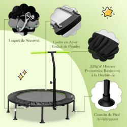 Mini trampoline d'intérieur pliable diamètre 110cm avec poignée réglable en hauteur trampoline de f