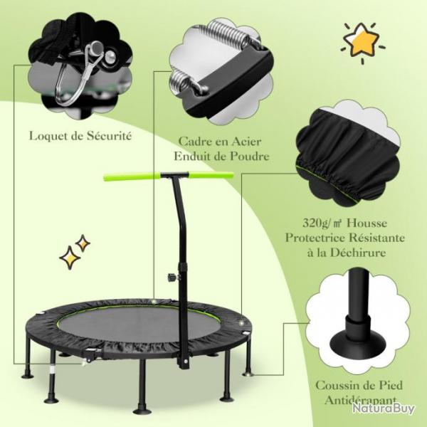 Mini trampoline d'intrieur pliable diamtre 110cm avec poigne rglable en hauteur trampoline de f