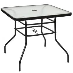 Table de jardin carrée en métal avec plateau en verre 81 x 81 x 71 cm de style moderne pour terrass