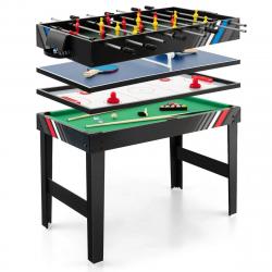 4 en 1 baby-foot avec 18 joueurs & billard et hockey & tennis de table table de jeu empilable avec
