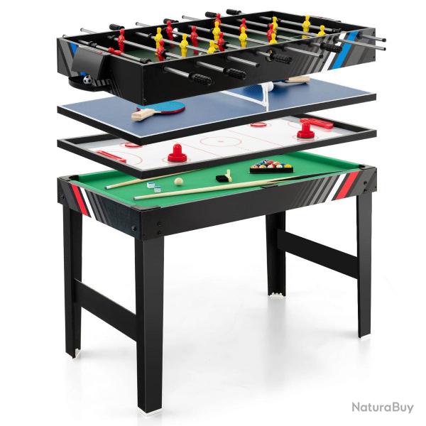 4 en 1 baby-foot avec 18 joueurs & billard et hockey & tennis de table table de jeu empilable avec