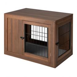 Cage pour chien animaux avec 2 portes verrouillables coussin en lin style industriel meuble caisse