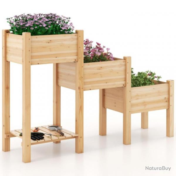 Jardinire surleve en bois de sapin 3 bacs  fleurs trous de drainage peinture DIY jardinire sur