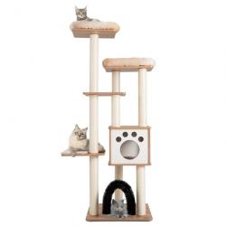 Arbre à chat 175cm à 6 niveaux avec niche et coussin amovible grande tour de jeu pour chat avec pot