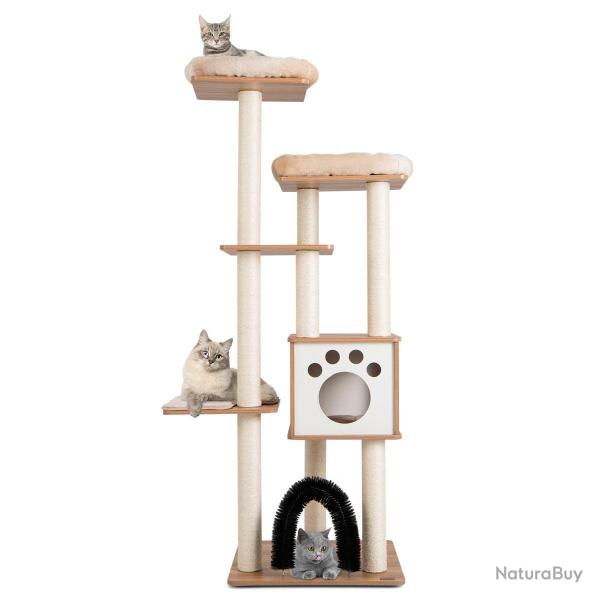 Arbre à chat 175cm à 6 niveaux avec niche et coussin amovible grande tour de jeu pour chat avec pot