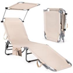 Chaise longue pliante inclinable avec auvent rotatif à 360° charge 150kg bain de soleil réglable à