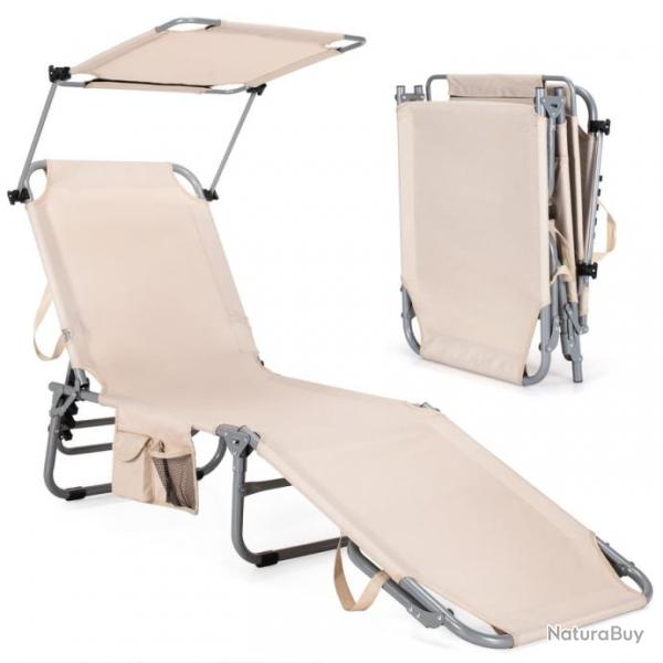 Chaise longue pliante inclinable avec auvent rotatif  360 charge 150kg bain de soleil rglable 