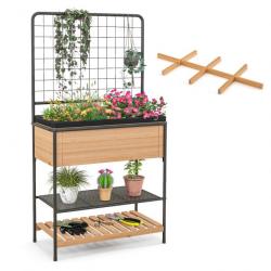 Jardinière surélevé en bois avec treillis séparateur amovible à 8 grilles étagère à 2 niveaux cadre