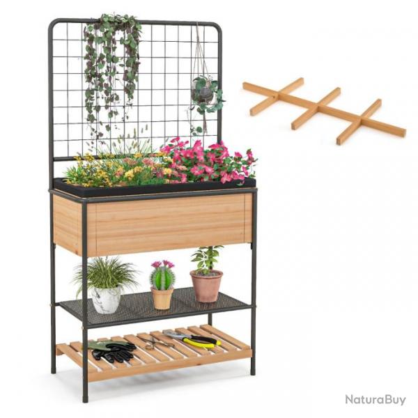 Jardinire surlev en bois avec treillis sparateur amovible  8 grilles tagre  2 niveaux cadre