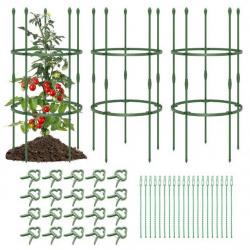 3 treillis obélisque support pour plantes grimpantes en métal réglable avec clips attaches cage et