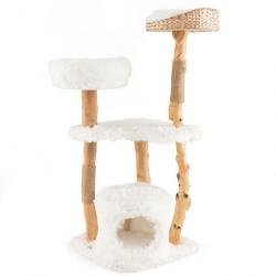 Arbre à chat en bois 124 cm avec perchoir supérieur en quenouilles et condo tour à chat avec coussi