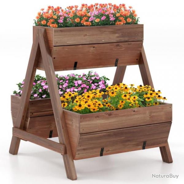 Jardinire surleve en bois de sapin 3 bacs  fleurs trous de drainage jardinire sur pieds lgume