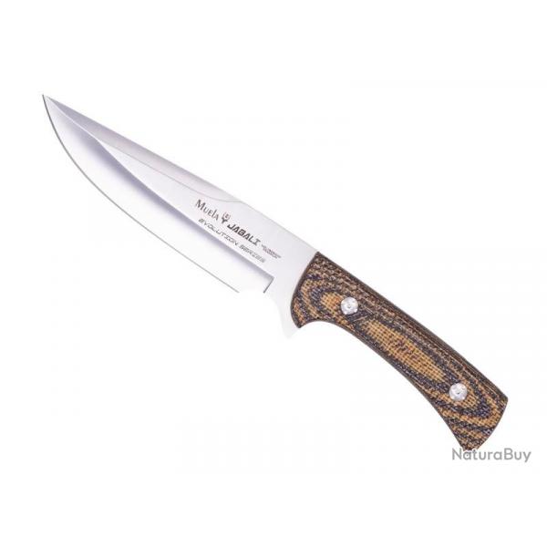 BEL1268 POIGNARD MUELA JABALI MANCHE MICARTA MOUTARDE/MARRON LAME 17CM ACIER + ETUI CUIR NEUF