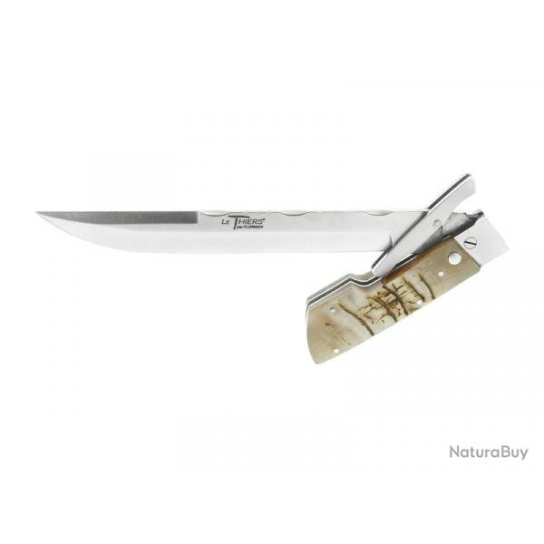 BEL1284 DAGUE DE CHASSE PLIANTE LE THIERS MANCHE CORNE DE BELIER LAME ACIER + ETUI NEUF