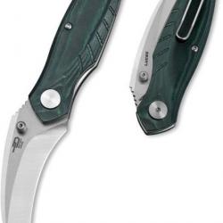 Couteau BESTECH MANTIDAE Green Manche Micarta Lame Acier 14C28N Hawkbill IKBS Linerlock Clip BTKG60E