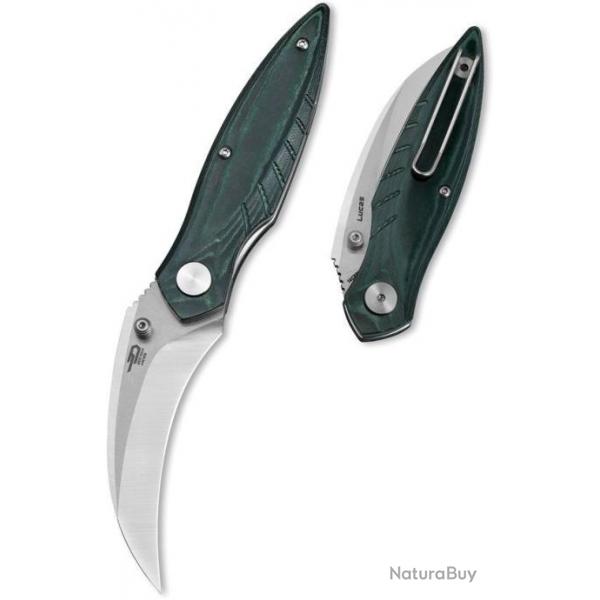 Couteau BESTECH MANTIDAE Green Manche Micarta Lame Acier 14C28N Hawkbill IKBS Linerlock Clip BTKG60E