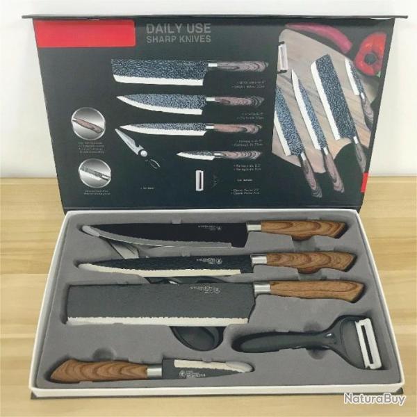 Ensemble de Couteaux de Cuisine en Acier Inoxydable Outils Forgs Ciseaux  plucheur en Cramique