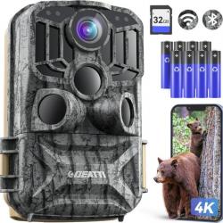 Caméra de Chasse 4K 48MP WiFi Vision Nocturne Infrarouge 120°/IP66C arte 32GB + Piles Incluses