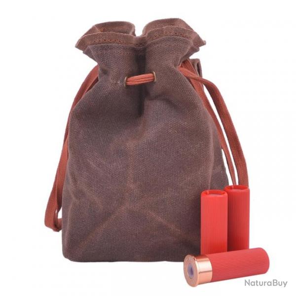 Bourse cartouchire pochette en toile et cuir - Marron grand modle (20cm)