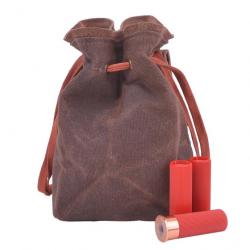 Bourse cartouchière pochette en toile et cuir - Marron petit modèle (16cm)