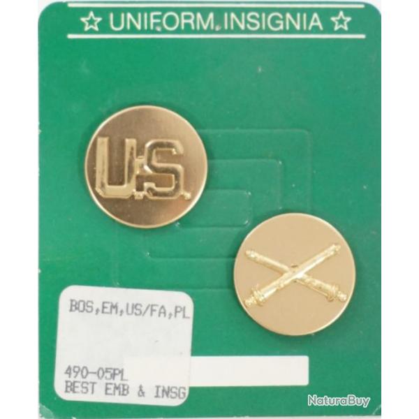 Jeu d' insignes pour uniforme de l'US Army US / Artillerie (ref1)