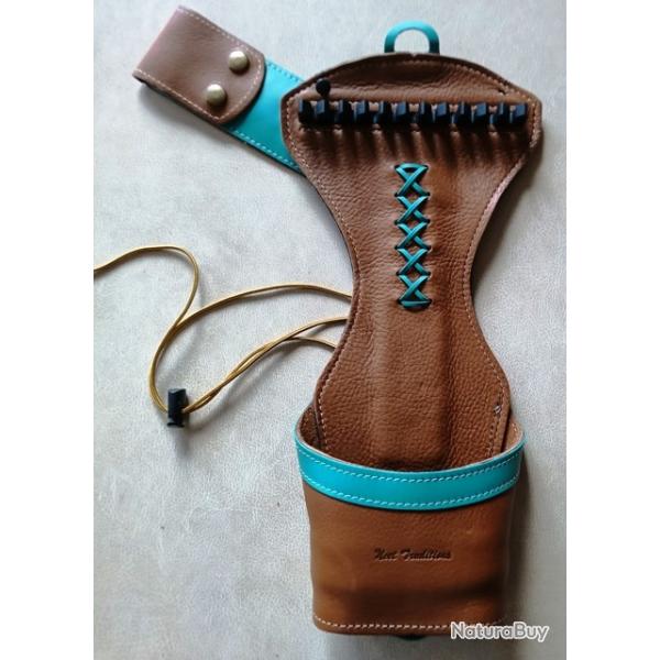 CARQUOIS DE HANCHE AMBIDEXTRE T-107 CUIR NEET - 6 Flches- TURQUOISE