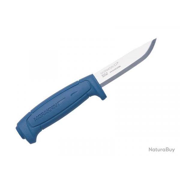 BEL1308 COUTEAU MORAKNIV BASIC 546 LAME 9CM INOX MANCHE GOMME BLEU + ETUI RIGIDE NOIR NEUF