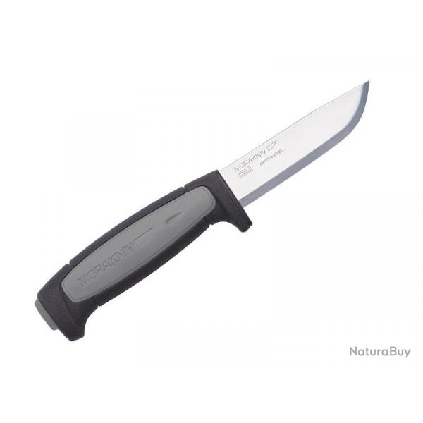 BEL1309 COUTEAU MORAKNIV ROBUST LAME 9CM CARBONE MANCHE NOIR ET GRIS + ETUI RIGIDE NOIR NEUF