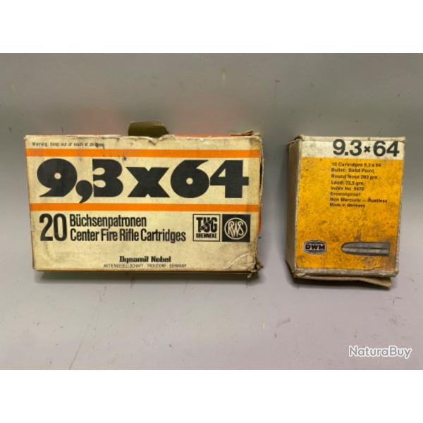 Lot de 20 Munitions Cal. 9,3x64  partir d'un 1 sans prix de rserve !