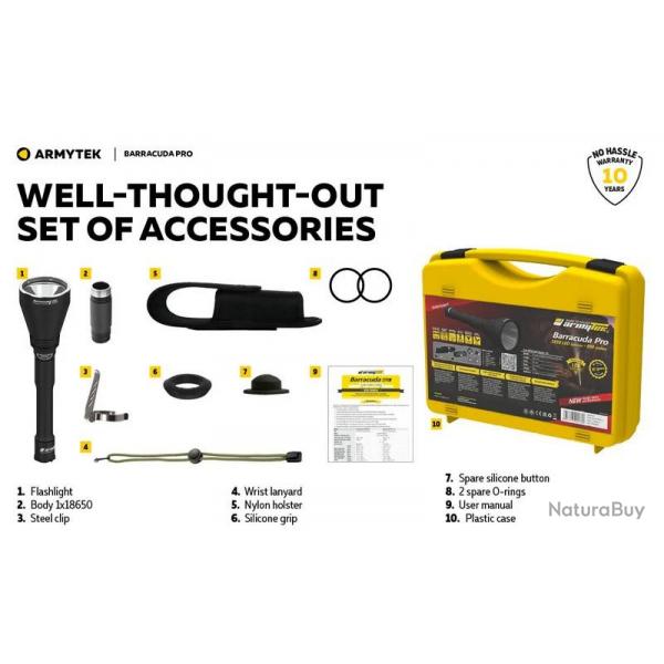 LAMPE ARMYTEK Barracuda Pro  - 1500 OTF Lumens Lampe + 2 Batteries 18650 3500 MAH protge + 1 chage