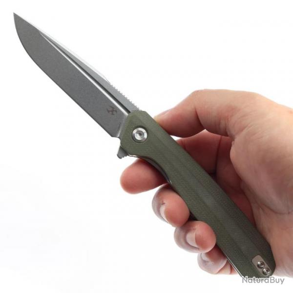 Couteau KANSEPT Qilin Olive Manche G10 Lame Acier 154CM SW IKBS Linerlock Clip KT1047A2