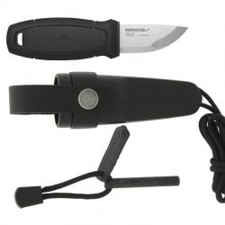 BEL1339 COUTEAU DE POCHE MORAKNIV ELDRIS LAME 6CM MANCHE NOIR  + LANGUETTE + FIRE STARTER +ETUI NEUF