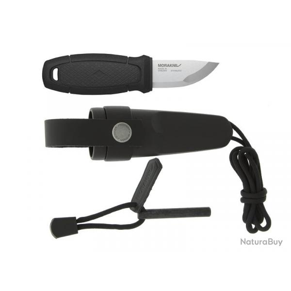 BEL1339 COUTEAU DE POCHE MORAKNIV ELDRIS LAME 6CM MANCHE NOIR  + LANGUETTE + FIRE STARTER +ETUI NEUF