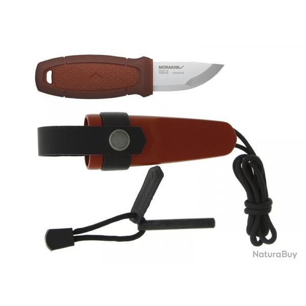 BEL1341 COUTEAU DE POCHE MORAKNIV ELDRIS LAME 6CM MANCHE ROUGE +FIRE STARTER+ CORDON + ETUI NEUF