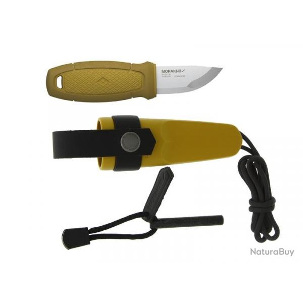 BEL1342 COUTEAU DE POCHE MORAKNIV ELDRIS LAME 6CM MANCHE JAUNE +CORDON + FIRE STARTER+ ETUI NEUF