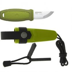 BEL1343 COUTEAU DE POCHE MORAKNIV ELDRIS LAME 6CM MANCHE VERT +CORDON + FIRE STARTER+ ETUI NEUF