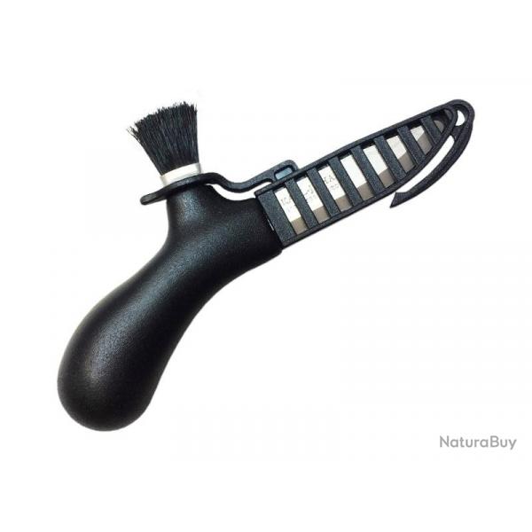 BEL1352 COUTEAU A CHAMPIGNON MORAKNIV KARL JOHAN NOIR LAME 6CM INOX + BROSSE CRIN DE CHEVAL NEUF