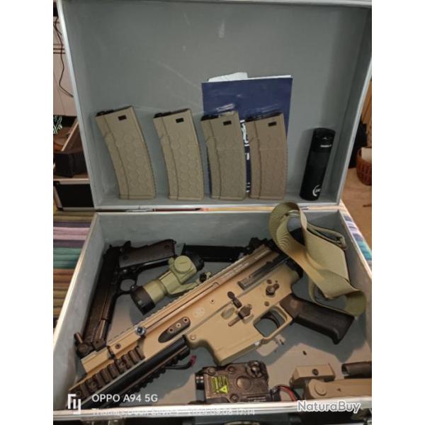 2 Rpliques  SCAR-SC FN Herstal BRSS FDE Bolt AEG + mallette + M1911 kj works