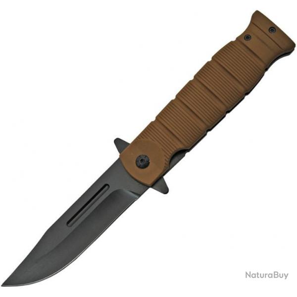 Couteau Pliant  Linerlock Marron Manche en Caoutchouc Ouverture Assiste