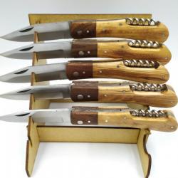 LOT DE 5 COUTEAUX DU BERGER  MANCHE BOIS D'olivier tire bouchon