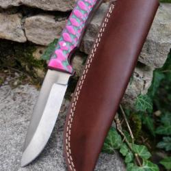 Poignard Skinner Couteau De Chasse Lame Acier Carbone 1055 Etui Cuir Manche Bois Fabric Artisanale01