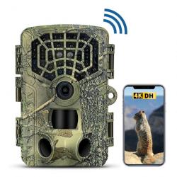 Caméra de Chasse Etanche Vision Nocturne WiFi Contrôle d'Application 4K 32MP Camouflage Green